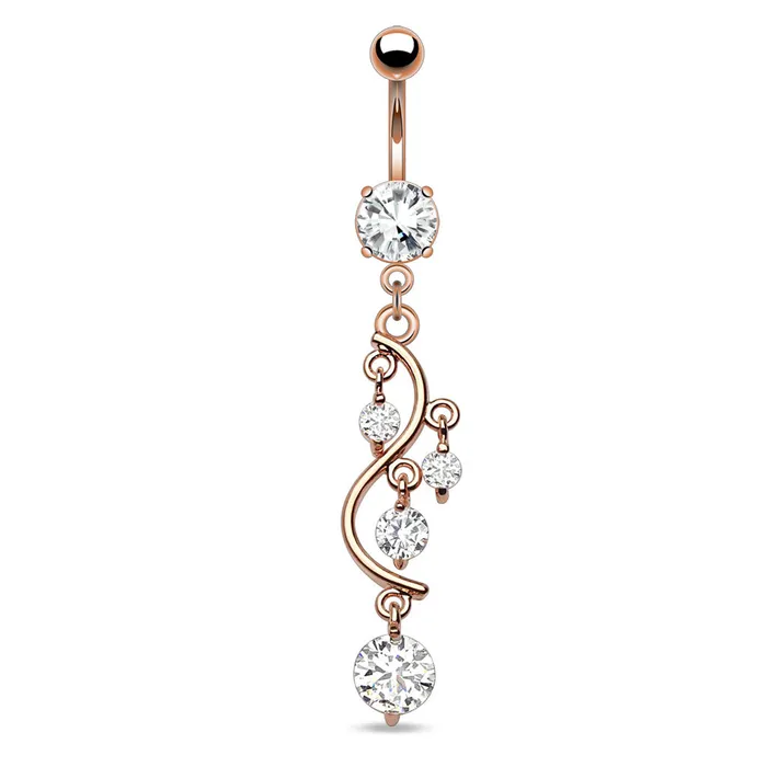 Tulsa Body Jewelry Earrings Vine CZ Rose Gold Belly Dangle