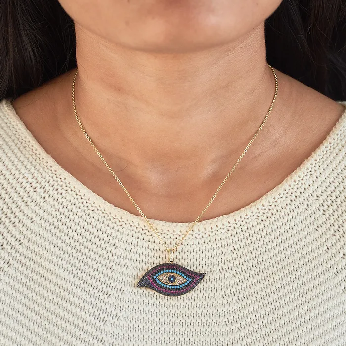 Upakarna Necklaces Purple Studded Evil Eye Necklace