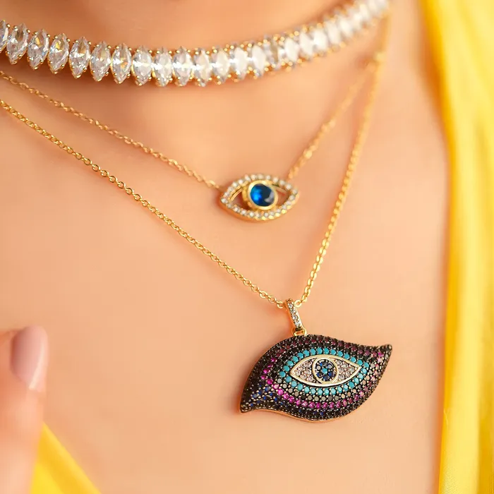 Upakarna Necklaces Purple Studded Evil Eye Necklace