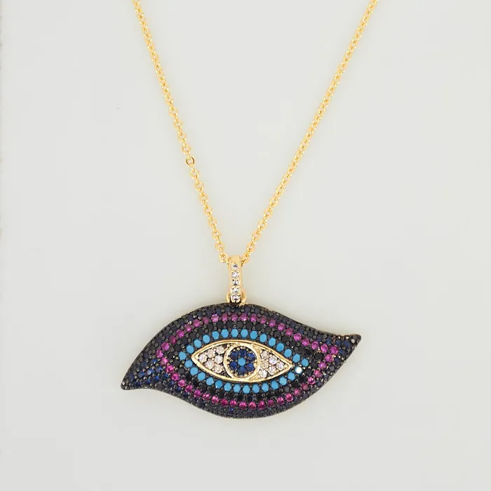 Upakarna Necklaces Purple Studded Evil Eye Necklace