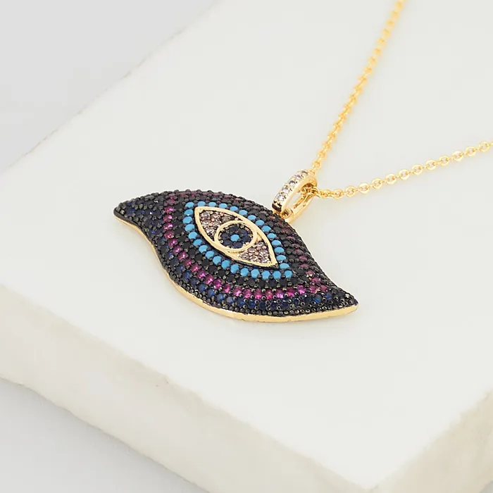 Upakarna Necklaces Purple Studded Evil Eye Necklace