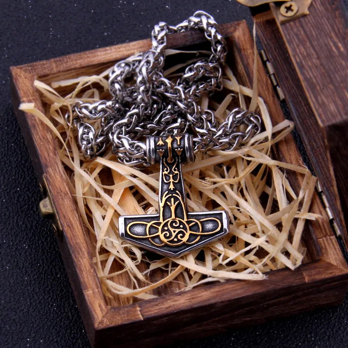 AE Necklaces Thors Hammer Necklace Golden Algiz Rune