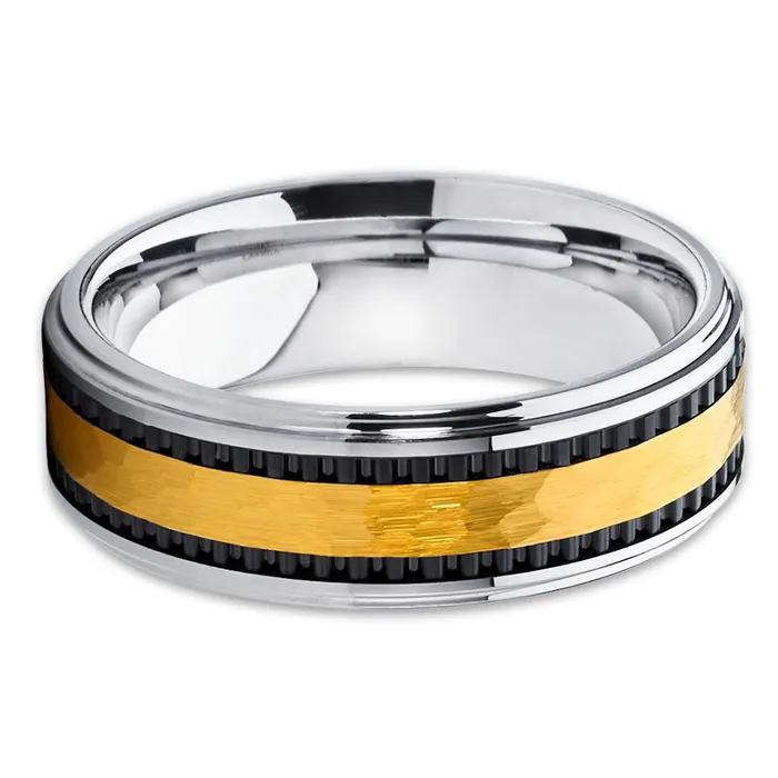 Clean Casting Jewelry Rings Yellow Gold Tungsten Ring Black Tungsten Yellow Gold Tungsten Band 8mm Ring