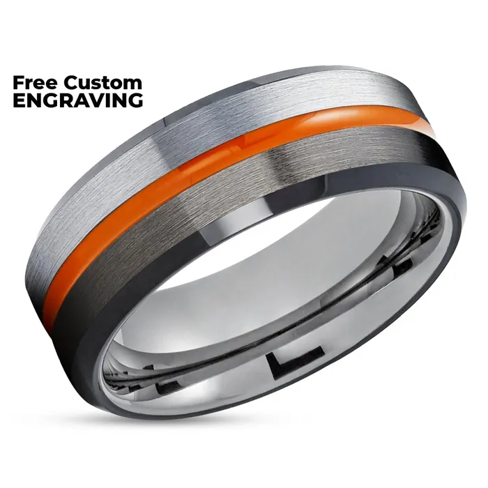 Gunmetal Tungsten Wedding Ring Orange Tungsten Ring Black Tungsten Ring Brush Clean Casting Jewelry Rings