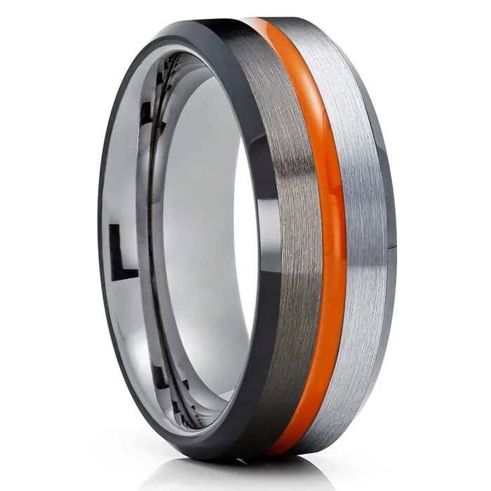 Gunmetal Tungsten Wedding Ring Orange Tungsten Ring Black Tungsten Ring Brush Clean Casting Jewelry Rings