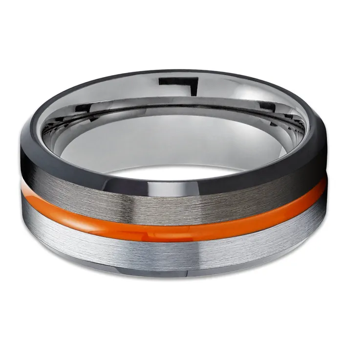 Gunmetal Tungsten Wedding Ring Orange Tungsten Ring Black Tungsten Ring Brush Clean Casting Jewelry Rings