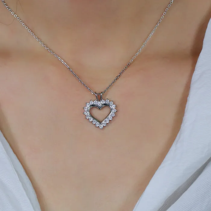 Luxus Moissanite Rings Jewelry 14k White Gold Moissanite Heart Necklace Pendant 13ctw Necklaces