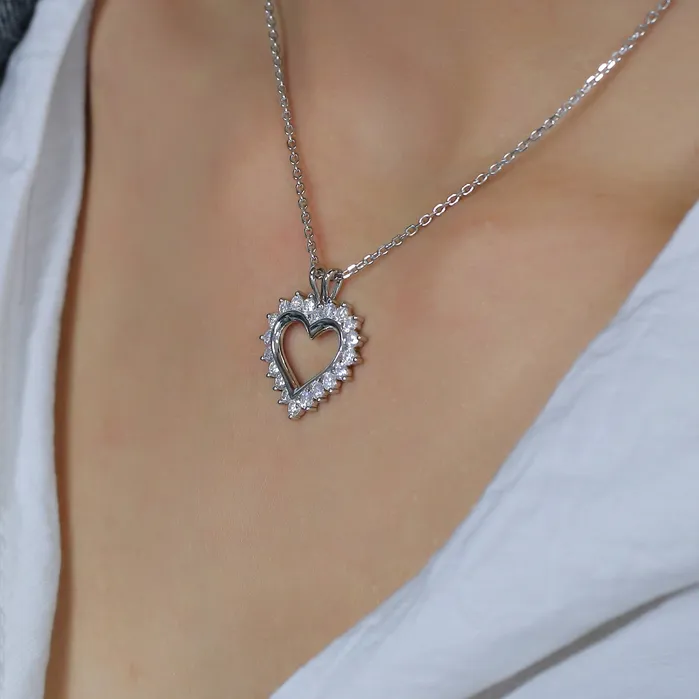 Luxus Moissanite Rings Jewelry 14k White Gold Moissanite Heart Necklace Pendant 13ctw Necklaces
