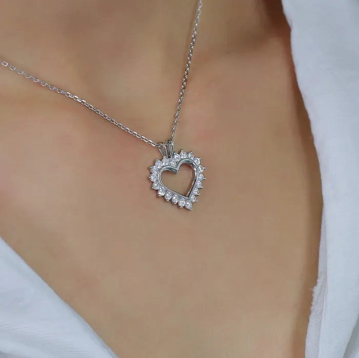 Luxus Moissanite Rings Jewelry 14k White Gold Moissanite Heart Necklace Pendant 13ctw Necklaces