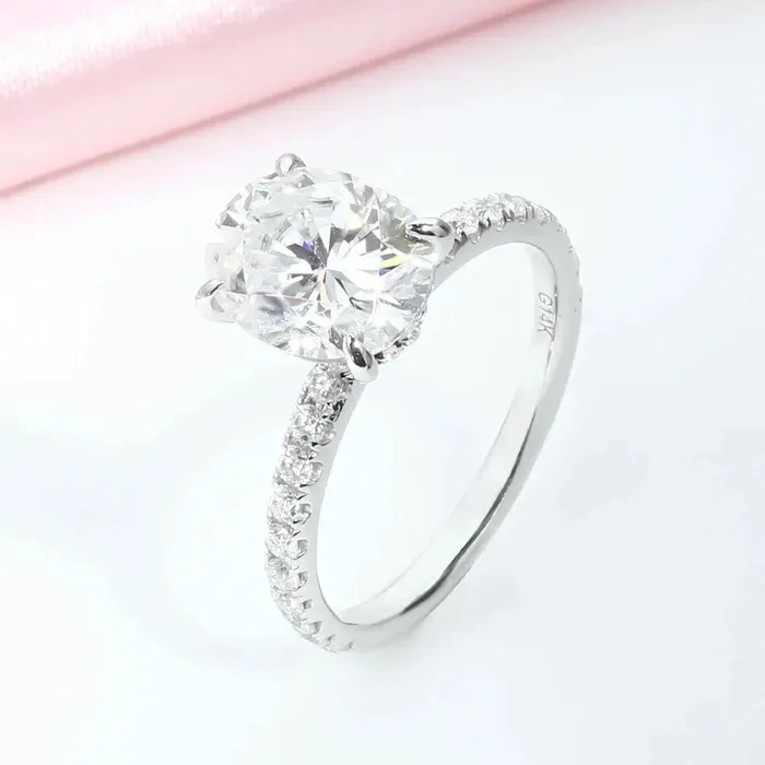 Luxus Moissanite Rings Silver or Gold Moissanite Oval Cut Engagement Ring 3ct