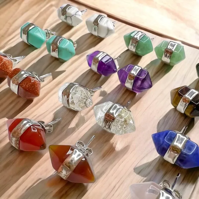 Natural Double Terminated Stud Gemstone Earrings Magic Crystals Earrings