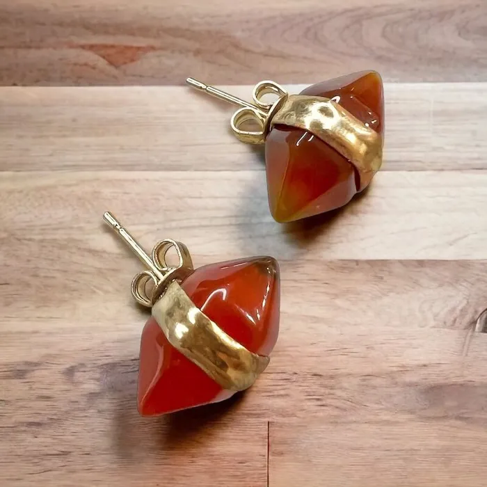 Natural Double Terminated Stud Gemstone Earrings Magic Crystals Earrings