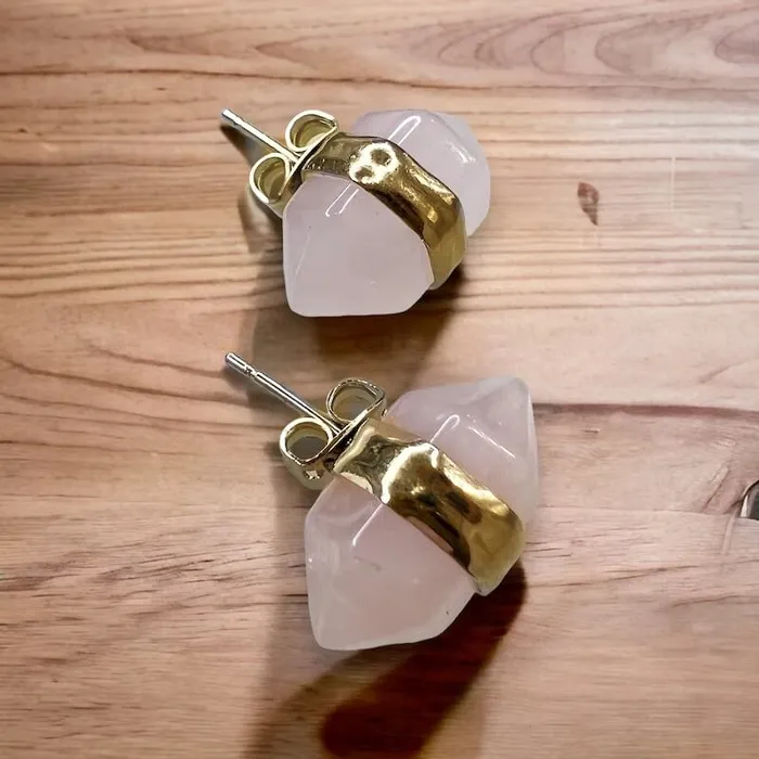 Natural Double Terminated Stud Gemstone Earrings Magic Crystals Earrings