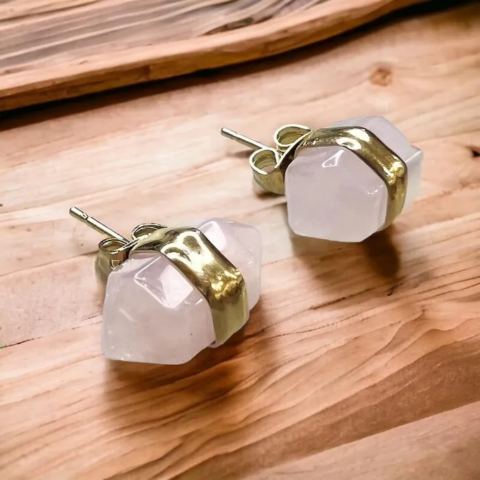 Natural Double Terminated Stud Gemstone Earrings Magic Crystals Earrings
