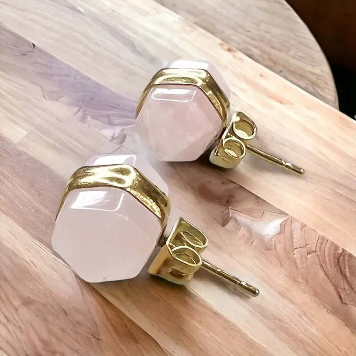 Natural Double Terminated Stud Gemstone Earrings Magic Crystals Earrings