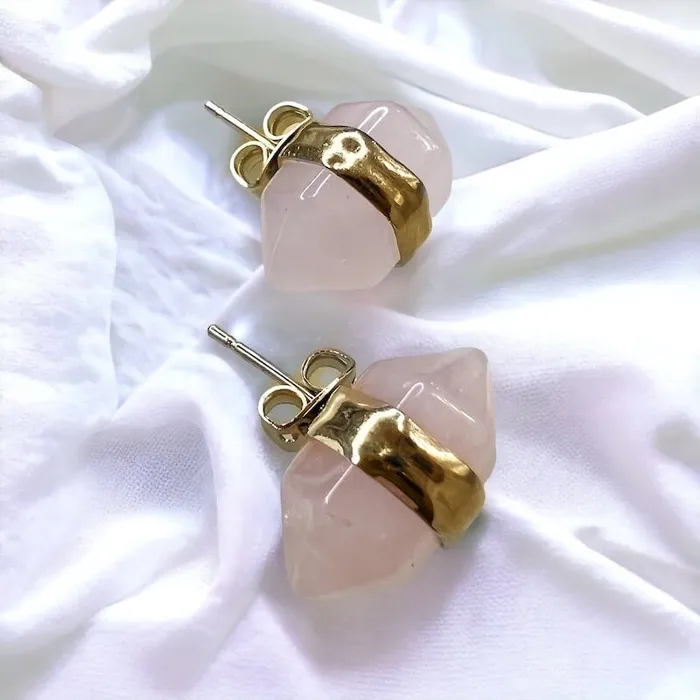 Natural Double Terminated Stud Gemstone Earrings Magic Crystals Earrings