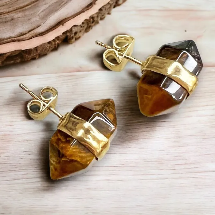 Natural Double Terminated Stud Gemstone Earrings Magic Crystals Earrings