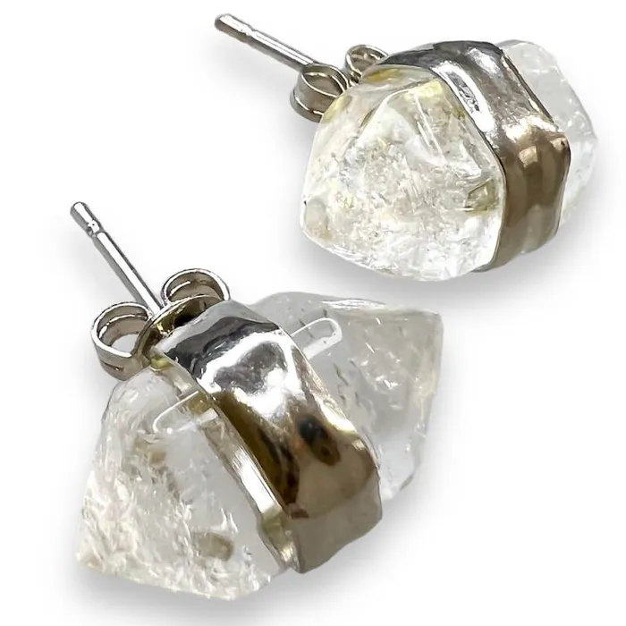 Natural Double Terminated Stud Gemstone Earrings Magic Crystals Earrings