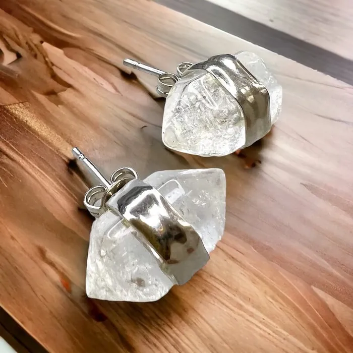 Natural Double Terminated Stud Gemstone Earrings Magic Crystals Earrings