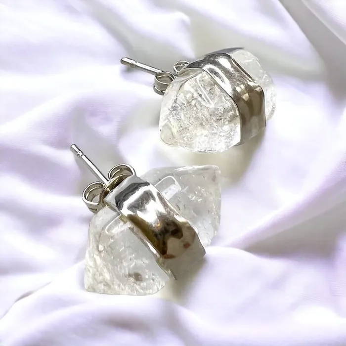Natural Double Terminated Stud Gemstone Earrings Magic Crystals Earrings