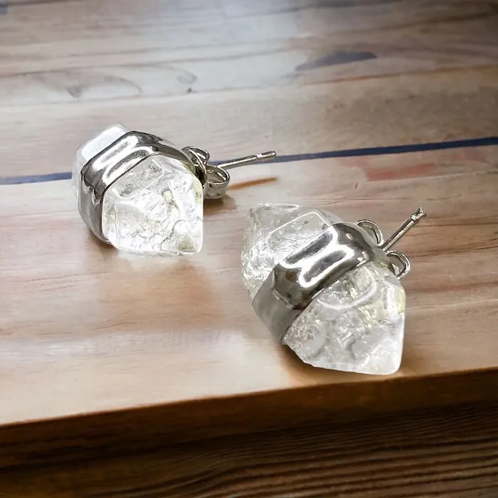 Natural Double Terminated Stud Gemstone Earrings Magic Crystals Earrings