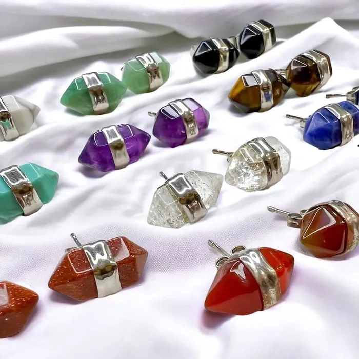 Natural Double Terminated Stud Gemstone Earrings Magic Crystals Earrings