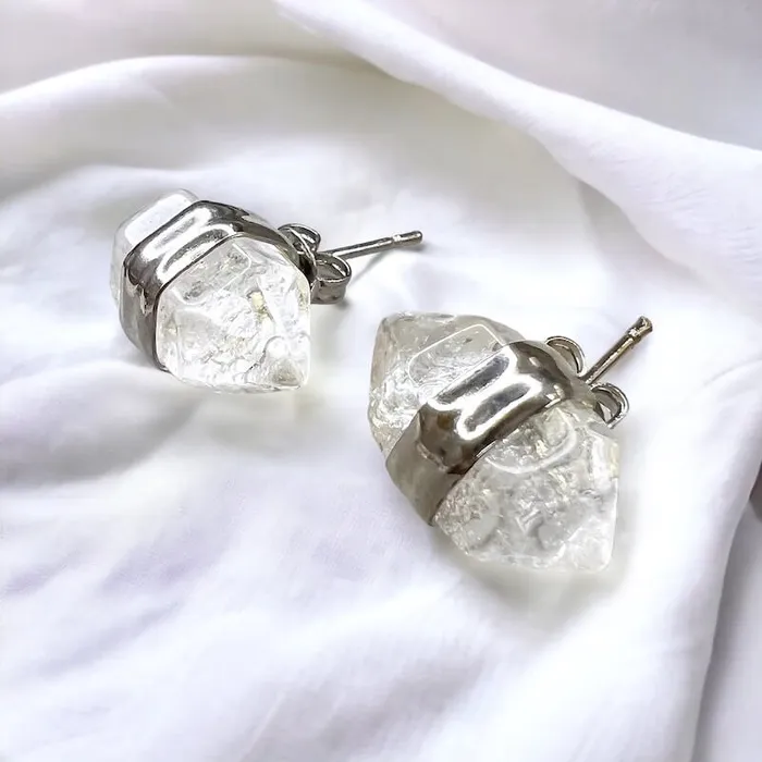 Natural Double Terminated Stud Gemstone Earrings Magic Crystals Earrings