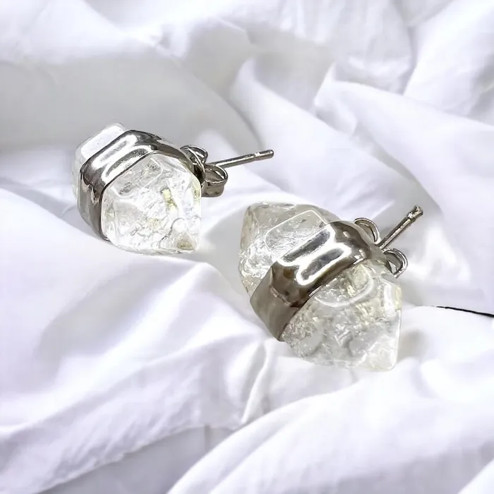 Natural Double Terminated Stud Gemstone Earrings Magic Crystals Earrings