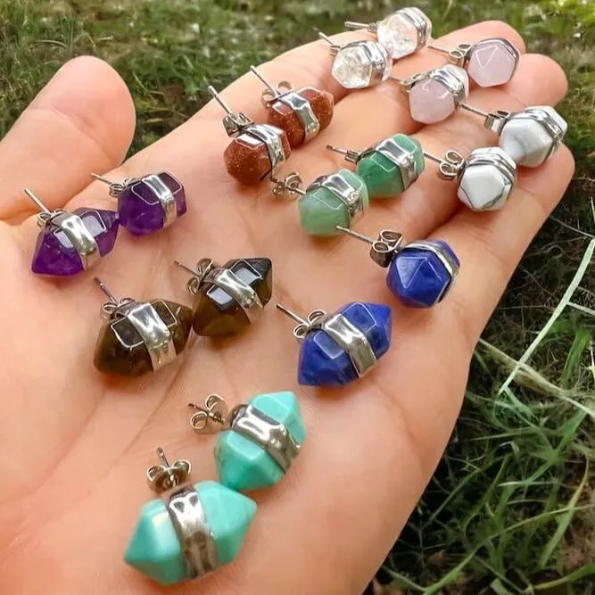 Natural Double Terminated Stud Gemstone Earrings Magic Crystals Earrings