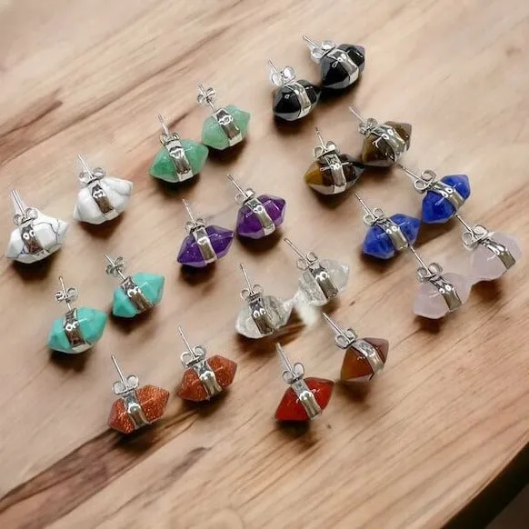 Natural Double Terminated Stud Gemstone Earrings Magic Crystals Earrings