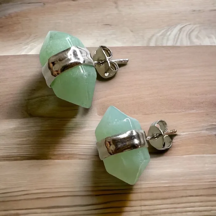 Natural Double Terminated Stud Gemstone Earrings Magic Crystals Earrings