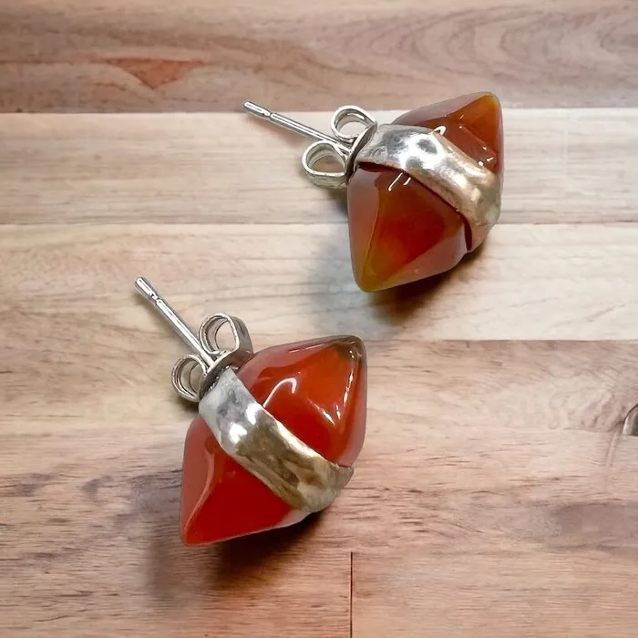 Natural Double Terminated Stud Gemstone Earrings Magic Crystals Earrings