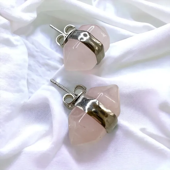 Natural Double Terminated Stud Gemstone Earrings Magic Crystals Earrings