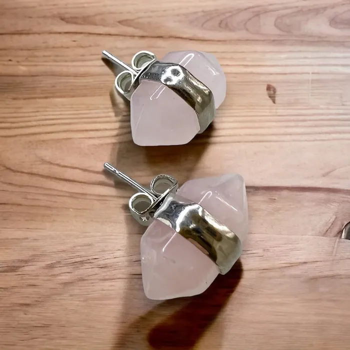 Natural Double Terminated Stud Gemstone Earrings Magic Crystals Earrings