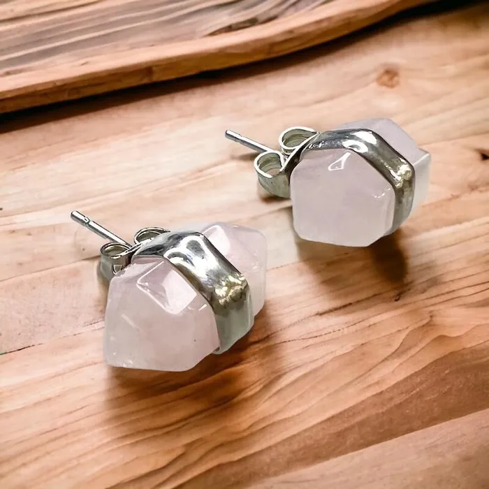 Natural Double Terminated Stud Gemstone Earrings Magic Crystals Earrings