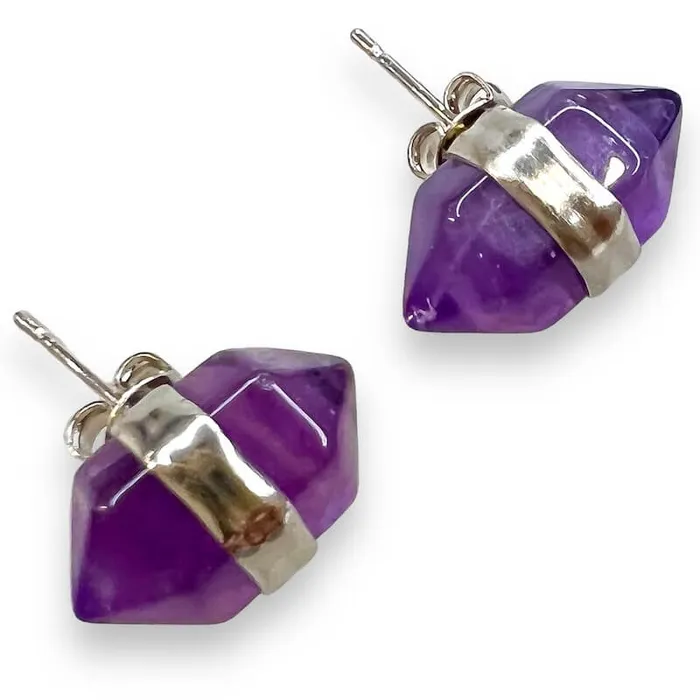 Natural Double Terminated Stud Gemstone Earrings Magic Crystals Earrings