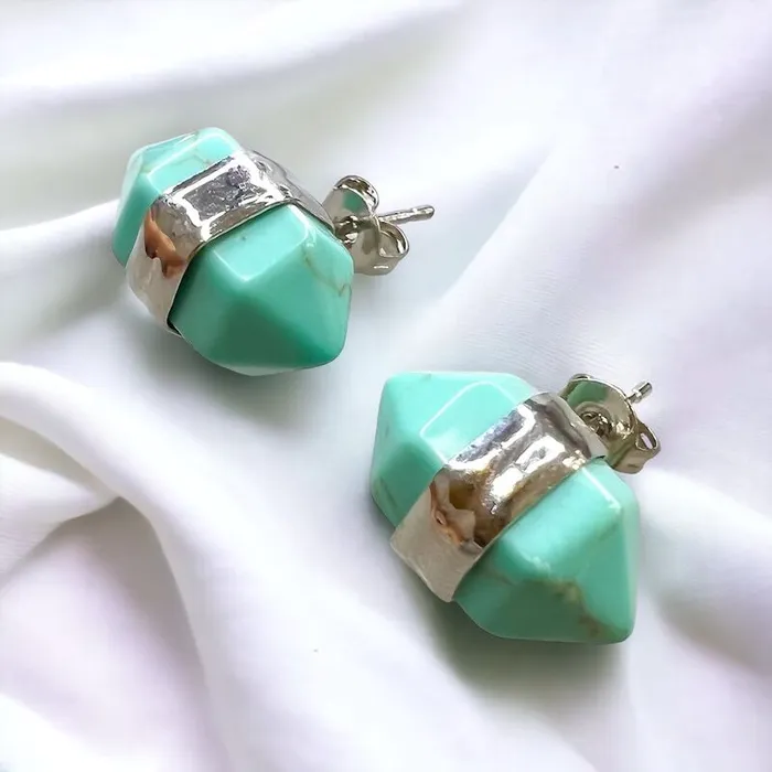 Natural Double Terminated Stud Gemstone Earrings Magic Crystals Earrings