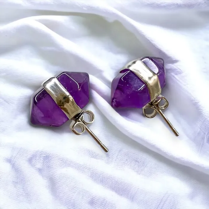 Natural Double Terminated Stud Gemstone Earrings Magic Crystals Earrings