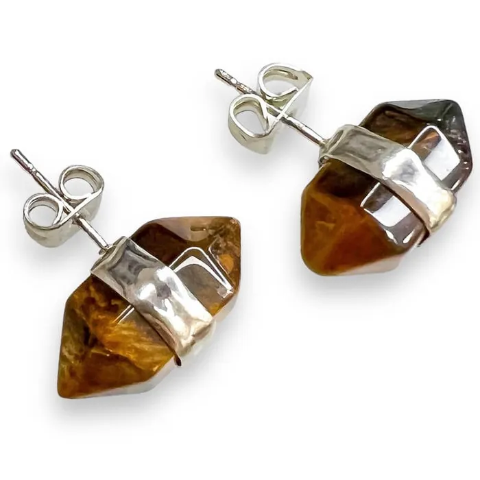 Natural Double Terminated Stud Gemstone Earrings Magic Crystals Earrings