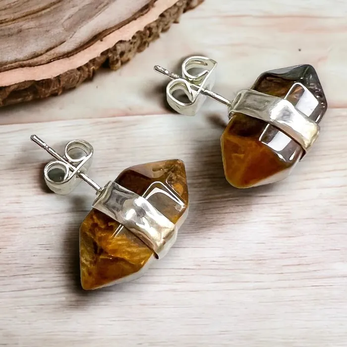 Natural Double Terminated Stud Gemstone Earrings Magic Crystals Earrings
