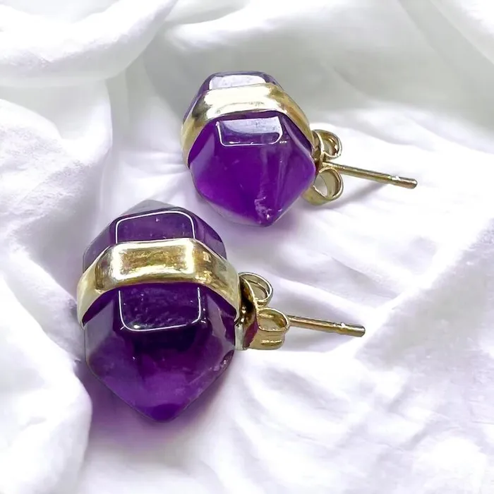 Natural Double Terminated Stud Gemstone Earrings Magic Crystals Earrings