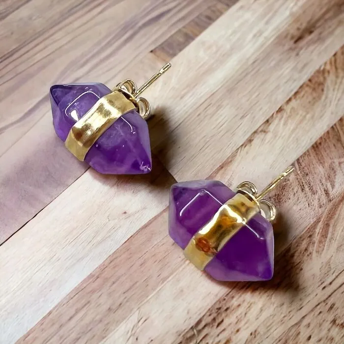 Natural Double Terminated Stud Gemstone Earrings Magic Crystals Earrings