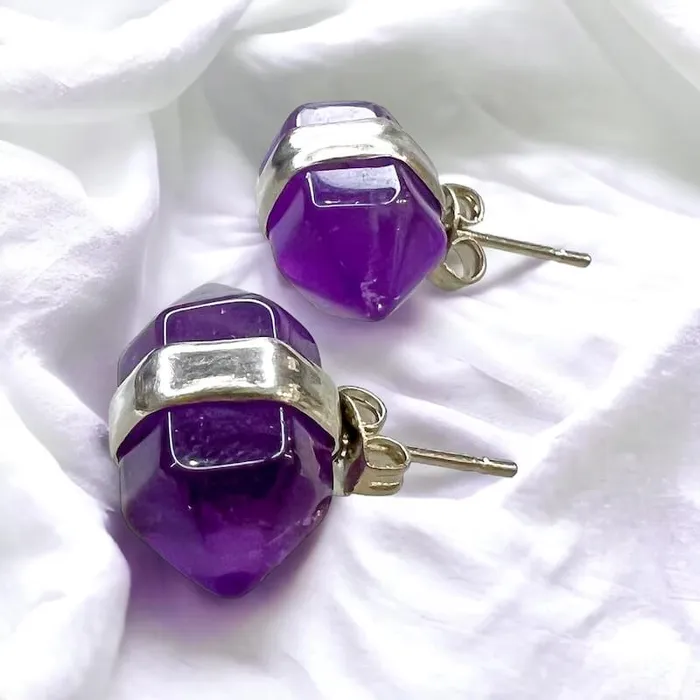 Natural Double Terminated Stud Gemstone Earrings Magic Crystals Earrings