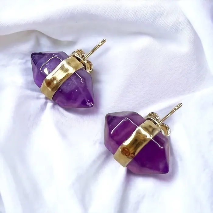 Natural Double Terminated Stud Gemstone Earrings Magic Crystals Earrings