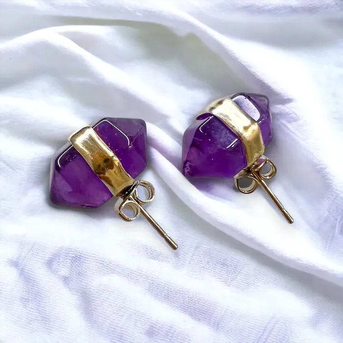 Natural Double Terminated Stud Gemstone Earrings Magic Crystals Earrings