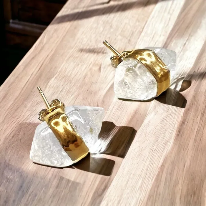 Natural Double Terminated Stud Gemstone Earrings Magic Crystals Earrings