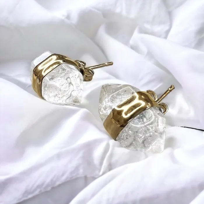 Natural Double Terminated Stud Gemstone Earrings Magic Crystals Earrings