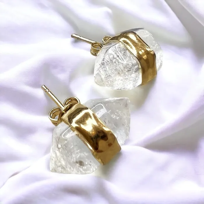 Natural Double Terminated Stud Gemstone Earrings Magic Crystals Earrings