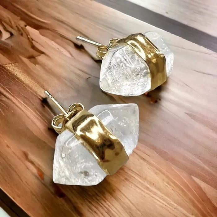 Natural Double Terminated Stud Gemstone Earrings Magic Crystals Earrings