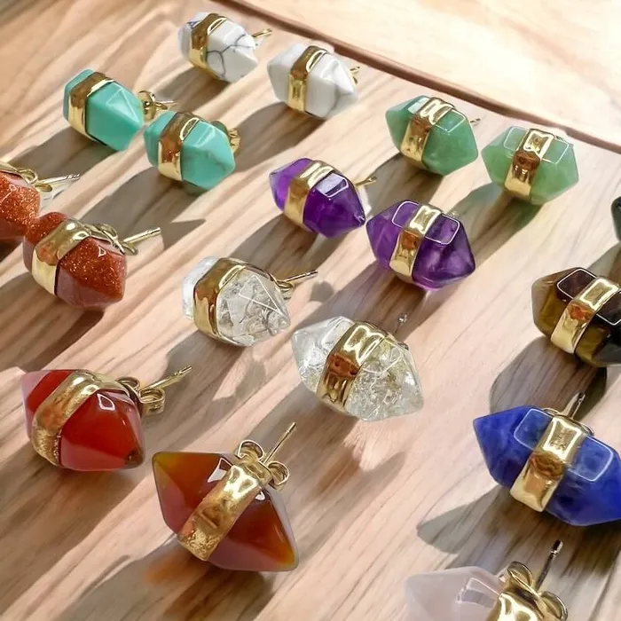 Natural Double Terminated Stud Gemstone Earrings Magic Crystals Earrings